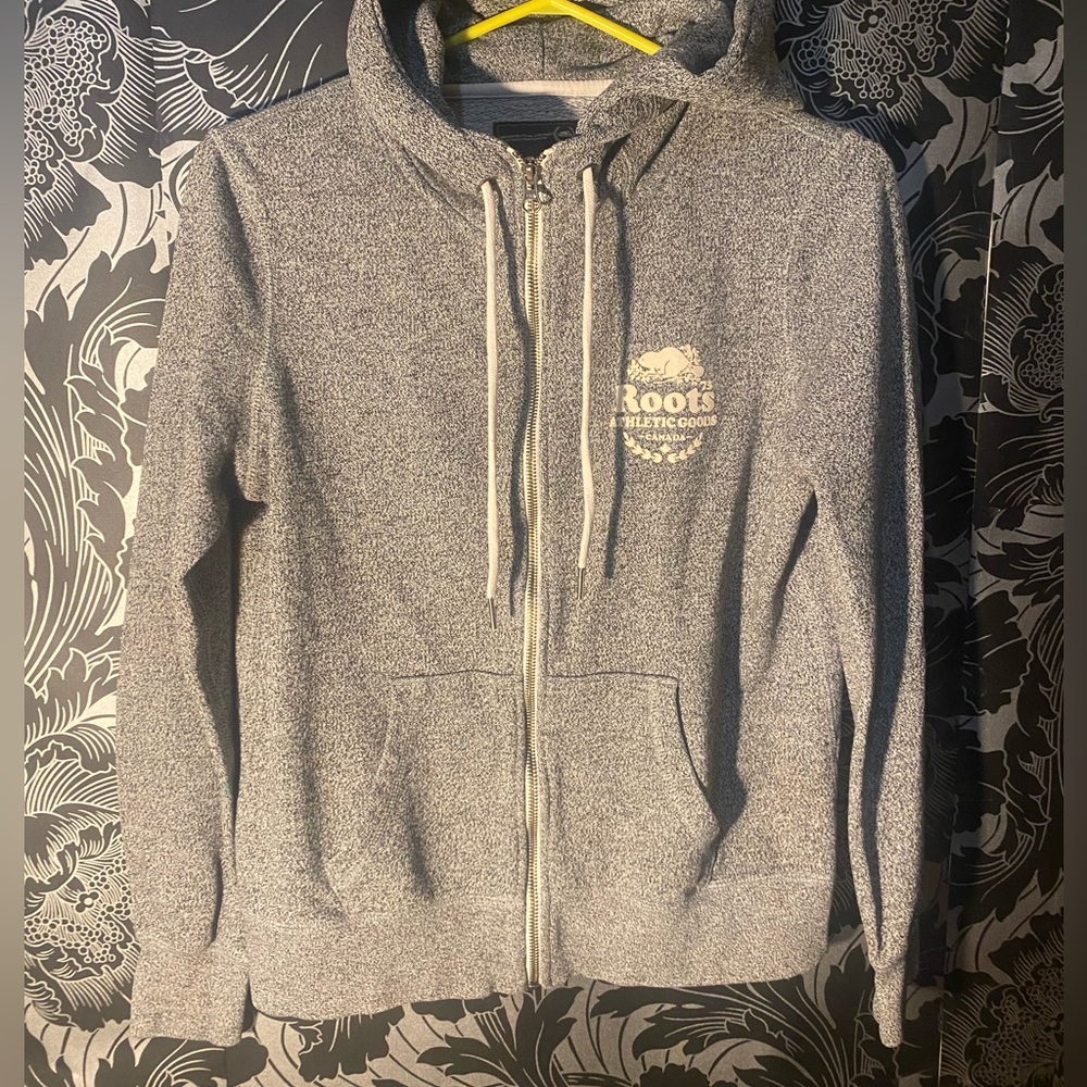 Roots Canada light weight zip up Sweatshirt Hoodie Grey Medium